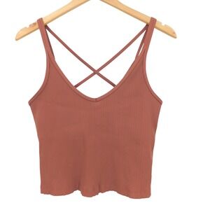 Vuori Ribbed Crop Tank Marsala Cross Back‎ Crop Top Tank Athleisure Size M